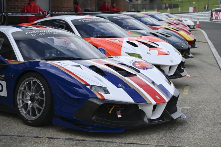 7 FF Corse Ferraris in the pit lane at the Ferrari UK Club Challenge