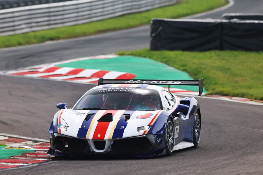 No 70 Ferrari 488 negotiates a bend section in the Ferrari Club Challenge