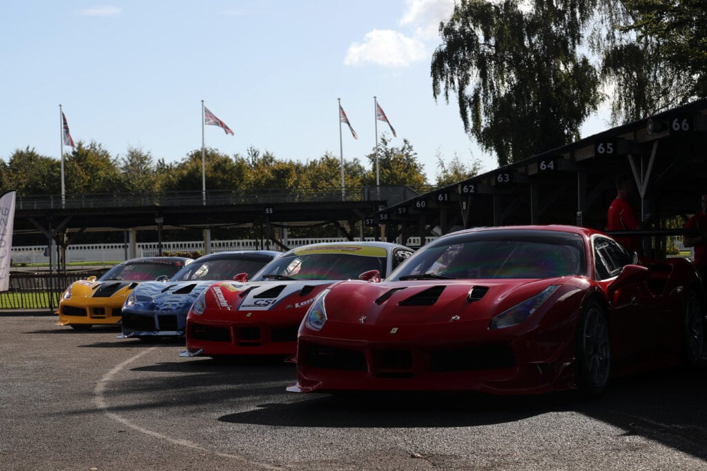 A row of four FF Corse Ferrari challenge cars