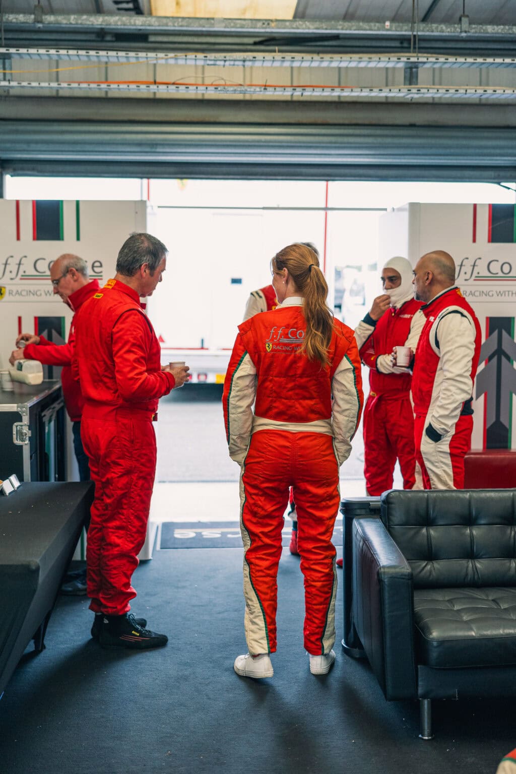 FF Corse customers and staff relaxing between sessions at Silverstone
