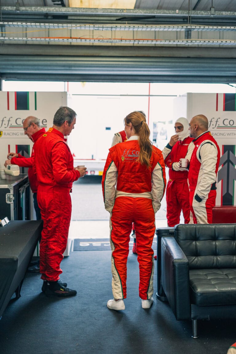 FF Corse customers and staff relaxing between sessions at Silverstone